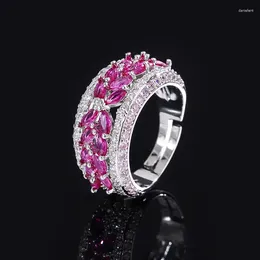 Cluster Rings Sparkling Champagne Cubic Zirconia For Women 14K White Gold Plated Vintage Engagement Ring 2023 Korea Fashion Jewelry