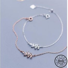 Fashion Authentic 925 Sterling Silver Leaf Shape with CZ Stone Rose Gold Colour Plated Chain Hand Charm Zircon Bracelet for Women309j