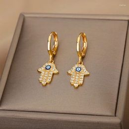 Dangle Earrings Zircon Turkish Eye Fatima Hand Drop For Women Evil Earings Trendy Jewellery 2023 Wedding Gifts Wholesale