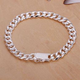 925 silver 8MM square buckle sideways bracelet-men DFMCH227 Brand new sterling silver plated Chain link bracelets high gr293d