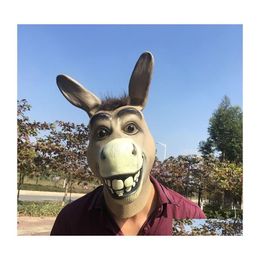 Party Masks Funny Adt Py Donkey Horse Head Mask Latex Halloween Animal Cosplay Zoo Props Festival Costume Ball Y200103 Drop Delivery Dhm5J