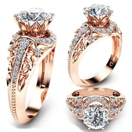 Wedding Rings Real 14K Rose Gold Microinlaid 1 Carat Diamond Ring Women White Topaz Gemstone Anillos Bizuteria Sparkling Dainty Rings Box 231218