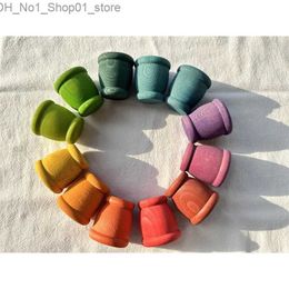 Sorting Nesting Stacking toys Wooden Stacking Blocks Rainbow Cups Pastel Mates Montessori Toys Nature Beech for Kids Open Ended Play Q231218