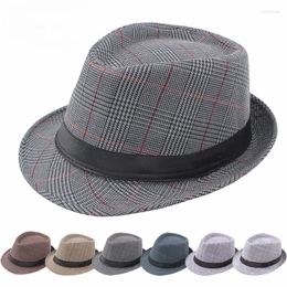 Berets Chequered Fedora Middle-aged And Elderly Spring/summer Leisure Gentleman Jazz Hat Men's Artistic Sunshade