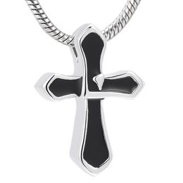 IJD10026 Silver and Black Colour Unique Design Cross Cremation Pendant Men Women Gift Urn Necklace Hold Loved Ones Ashes Casket250f