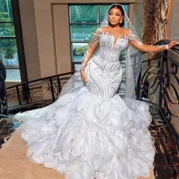Luxo árabe dubai vestido de noiva para as mulheres 2024 sheer mangas compridas miçangas cristal vestido de noiva novia robe de mariage
