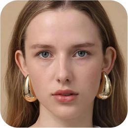 Huggie Hoop Earrings Vintage Gold Plated Big Water Drop For Women Glossy Stainless Steel Teardrop Chunky Dome Jewelry Gifts