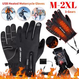 Five Fingers Gloves USB Heated Motorcycle Gloves M-2XL Touch Screen Gloves 3-Levels Rechargeable Thermal Gloves for Sports Cycling Running Hiking 231218