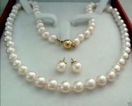 Necklaces 42CM 14KGP Clasp 89MM AAA+ White Akoya Cultured Pearl Necklace Earring