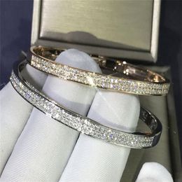 Trendy Pave Lab Diamond Bangle 925 Sterling Silver Party Engagement bangles Bracelets for women Bridal Charm wedding accessaries223U