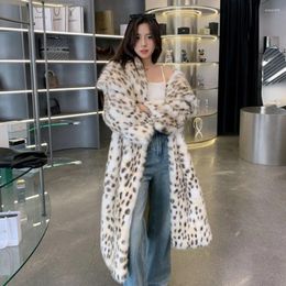 Women's Fur 2024 Women Winter Jacket Large Collar Loose Fashionable Leopard Print Warm Ecological Mink Coat Casual Long Parkas