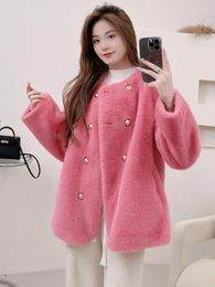 Women's Fur 2023 Imitation Mink Eco-Friendly Coat Round Neck Double-breasted Temperament One-piece Thickened Warm