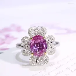 Cluster Rings SFL2023 Solid Real 18K Gold Natural Pink Sapphire 2.01ct Padparadscha Gemstones Diamonds Stones Female's Fine Jewellery