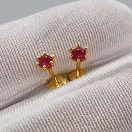 Stud Earrings Cute Small Ruby 3mm Natural For Daily Wear18K Yellow Gold Plating 925 Silver Jewelry