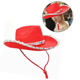Berets Western Style Cowboy Hat Fedoras Caps With Wind Lanyard For Cosplay Costume