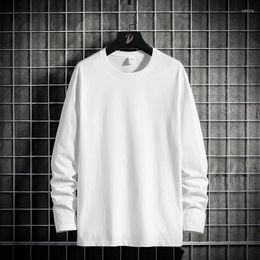 Men's T Shirts Pure Cotton Men T-shirts Fashion Loose Streetwear Casual Long Sleeve Round Neck Solid Color Tops Harajuku Male Tee