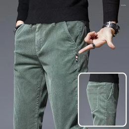 Men's Pants Corduroy Autumn Winter 2023 Stretch Casual Slim Straight Velvet Thicken Trousers Fashionable Youth Army Green