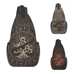 Backpack Tree Of Life With Triquetra Brown Leather Crossbody Sling Men Viking Norse Yggdrasil Shoulder Chest Bags For Hiking