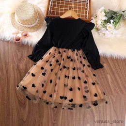 Girl's Dresses Dress Kids Girls 4-7 Years Black Long Sleeve Knitted Mesh Patchwork Dress For Girls Baby Girls Birthday Party Evening Dress