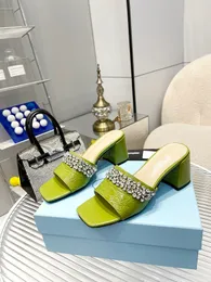 Designer -Classic sandals High Quality Womens wedding dress shoes summer thick heels fashion round head slides 1214