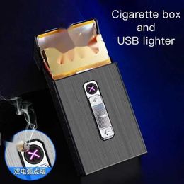Creative Cigarette Case USB Rechargeable Lighter Metal Windproof 20 Storage Container Portable
