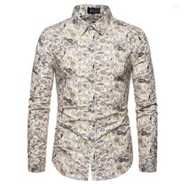 Men's Casual Shirts 2023 Clothing Spring Autumn Long Sleeve Stand Collar Plus Size All-match Beachy Printed Button Fashion Shirt