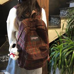 School Bags Japanese Retro Woollen Bag Plaid Student Backpack Versatile College Women's Travel Schoolbag