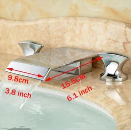 Bathroom Sink Faucets Vidric Bright Chrome Waterfall Tub Mixer Faucet Dual Handle Square Spout Washing Basin Taps