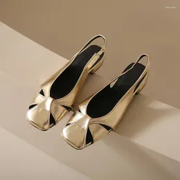 Sandals Real Soft Leather Bag Head Female 2023 Summer Wear Flat Shoes After Tripping Square Gold And Silver Everything