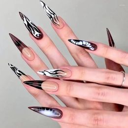 False Nails 24pcs Long Pointed Patch Cool Girl Gothic Style Artificial Nail Tips Wearable Press On For Halloween DIY