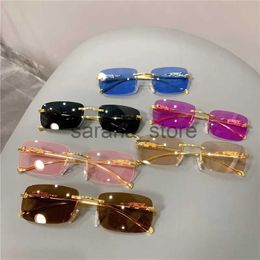Sunglasses Vintage Sunglasses Rimless Cut Edge Sunglasses Fashion Designer Shades Luxury Golden Leopard Frame Sunglasses UV400 J231218