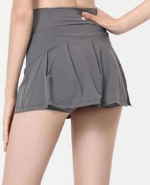 LL Women Sport Yoga Skirts Running Shorts Solid Color Pleated Tennis Golf Skirt Anti Exposure Fitness Short Skirt 66