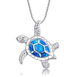 New Fashion Cute Silver Filled Blue Opal Sea Turtle Pendant Necklace For Women Female Animal Wedding Ocean Beach Jewelry Gift1946