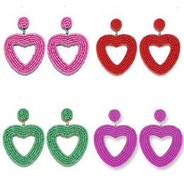 Dangle Earrings Bohemian Colourful Hollow Rice Beads Heart For Women Fashion Handmade Beaded Statement Pendiente Mujer