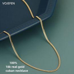 Chokers VOJEFEN 18K Gold Necklaces Jewellery Real Gold Link Flat Jewellery Trend Luxury Cuban Neck Chains for Male Female Fashion Chokers 231218