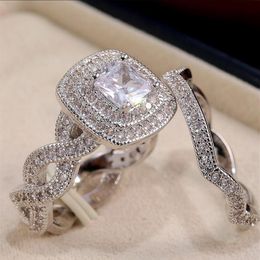 New Arrival Bling Bling Zircon Lover Couple Ring Wedding Bridal Bridegroom Ring Jewellery Gift for Love US Size 6 7 8 9 10267A