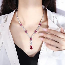 Pendants Sparkling 9 14MM Ruby Gemstone Pendant Necklace For Women Luxury High Carbon Diamond Cocktail Party Fine Jewellery Birthday Gift
