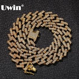 UWIN Drop Fashion Iced Prong Cuban Link Chains Necklaces 15mm Mutil-Colored Blue Black Rhinestones Hiphop Jewellery Mens T2211p