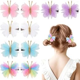 Hair Accessories Handmade Woven Mesh Butterfly For Children's Clips Little Girls 2pcs/set