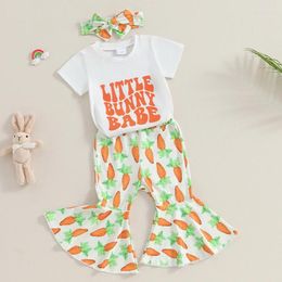 Clothing Sets 6M-4Y Toddler Girls Easter Outfits Letter Print Short Sleeve T-Shirts Carrot Flare Pants Headband 3Pcs Clothes Set