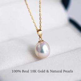 Chokers YUNLI Real 18K Yellow Gold Necklace Pendant Water Drop Natural Freshwater Pearl Pure AU750 Fine Jewelry for Women PE020 231218