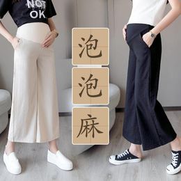 Capris Pregnant Women's Pants Are Fashionable Versatile Summer Thin Section Loose Ice Silk Wideleg Pants Casual Trendy Mom