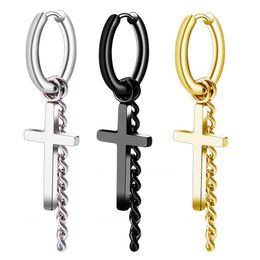 Dangle & Chandelier I-Remiel Anti-allergies Hip-hop Cool Earrings Cross Long Tassel Chain Pendant Round Ear Ring Male Fashion Nigh270R