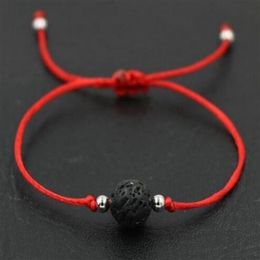 ship 50pcs lot Natural Lava Stone Black Red Thread Rope String Briad Lucky Gift Bracelets Adjustable Bracelets 281Y