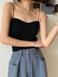 Camisoles & Tanks Korean Style Women Spaghetti Strap Chest-pad Camis Sexy Summer Tank-tops Solid Womens Outwear Casual Simple All-match Chic