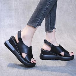 Sandals Summer Beige Buckle Wedge High Heel Women's Shoes 42 Open Toe Fashionable Versatile Comfortable Large Size 35-42