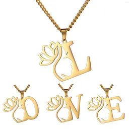 Pendant Necklaces Alphabet A-Z Initial Letter Necklace Stainless Steel Gold Colour Lotus Women Face Shaped Jewellery Gift Wholesale