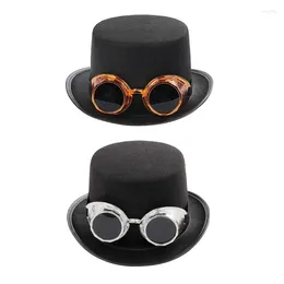 Berets Victorian Steampunk Gothic Top Hat With Detachable Goggles Bowler Cap Halloween Cosplay Carnival Costume Accessory