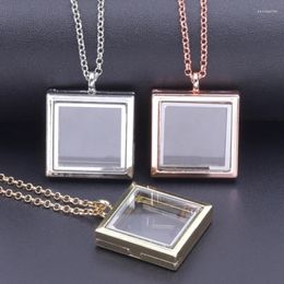 Pendant Necklaces 1Pc Square Glass Living Picture Locket Women Clear Geometry Memory Po Relicario Chain Men Collares Jewelry