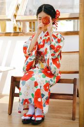 Ethnic Clothing 2023 Traditional Japanese Children Kimono Dress National Flower Print Stage Performance Pography Wear Cosplay Costume